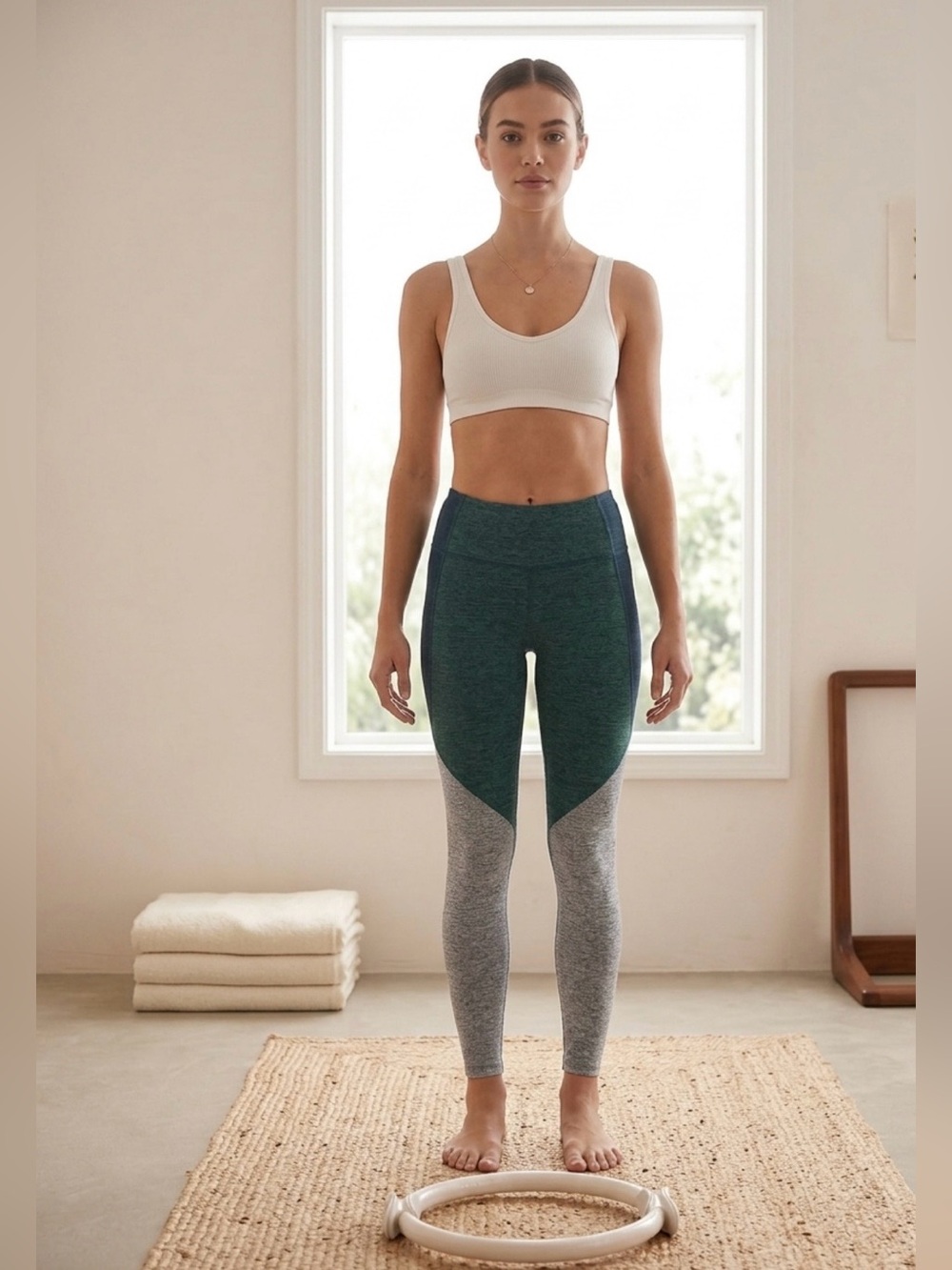 Outdoor voices green blue gray color block leggings women’s small